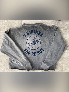 PINK Victoria's Secret Cold Shoulder cropped sweater with Navy Dodgers Graphic